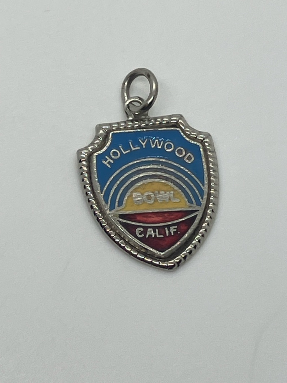 Vtg 925 Sterling Silver Enamel Hollywood Bowl California Souvenir Shield Charm - Picture 2 of 6